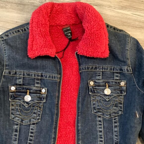 True Religion Women’s Sherpa Trucker Denim Reversible Jacket - L - Picture 2 of 5
